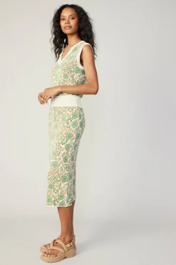 Knitwear-Current Air Floral Knit Midi Skirt GREENMLT