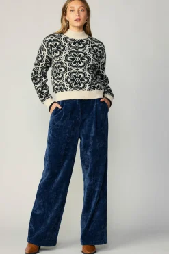 Sweaters-Current Air Floral Mock Neck Sweater BLACK