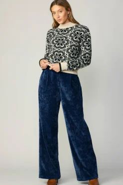 Sweaters-Current Air Floral Mock Neck Sweater BLACK