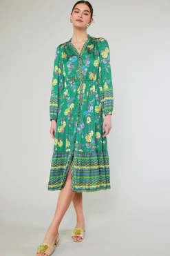 Midi Dresses-Current Air Floral Motif Buttondown Dress GREENFLORALMLT