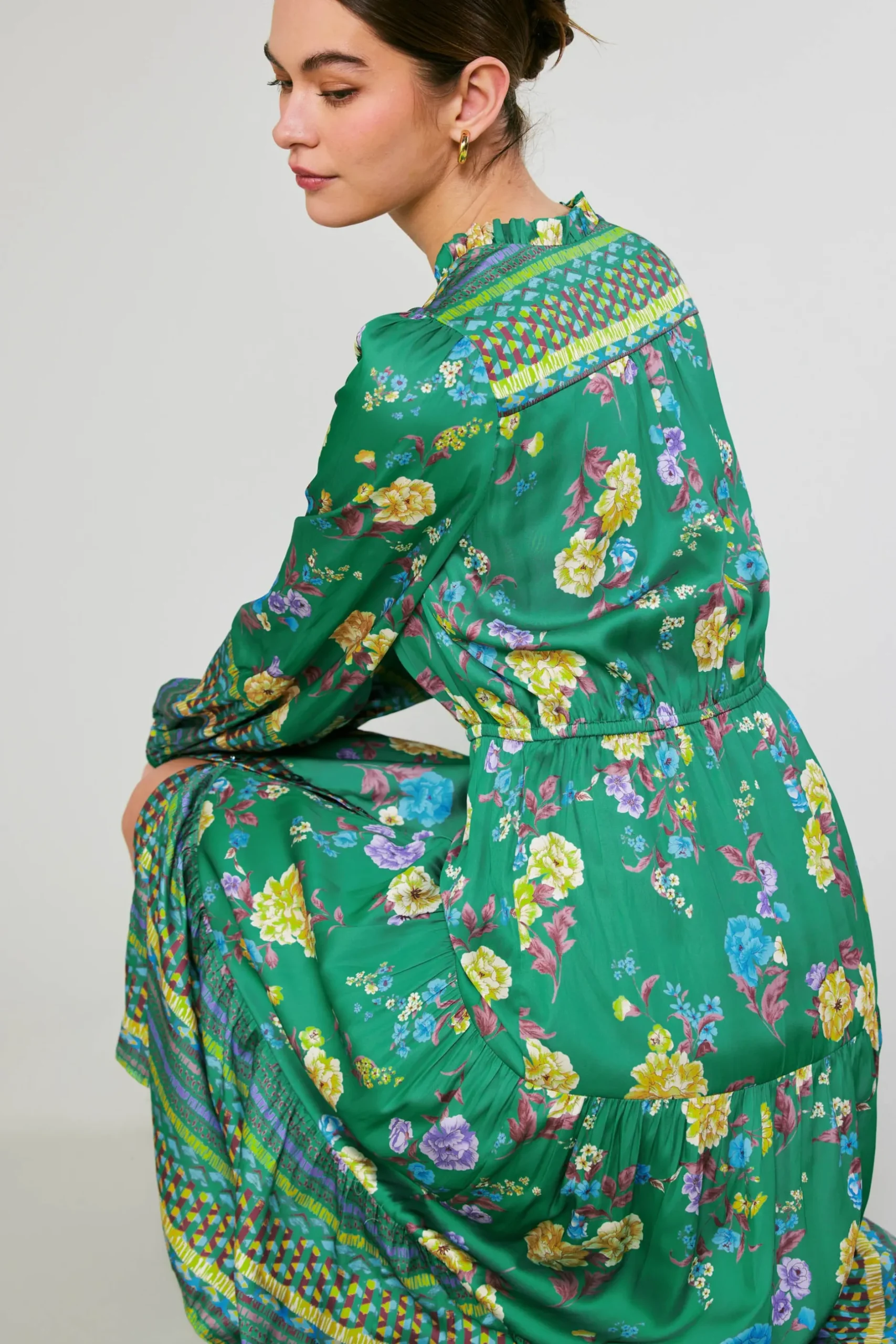 Midi Dresses-Current Air Floral Motif Buttondown Dress GREENFLORALMLT