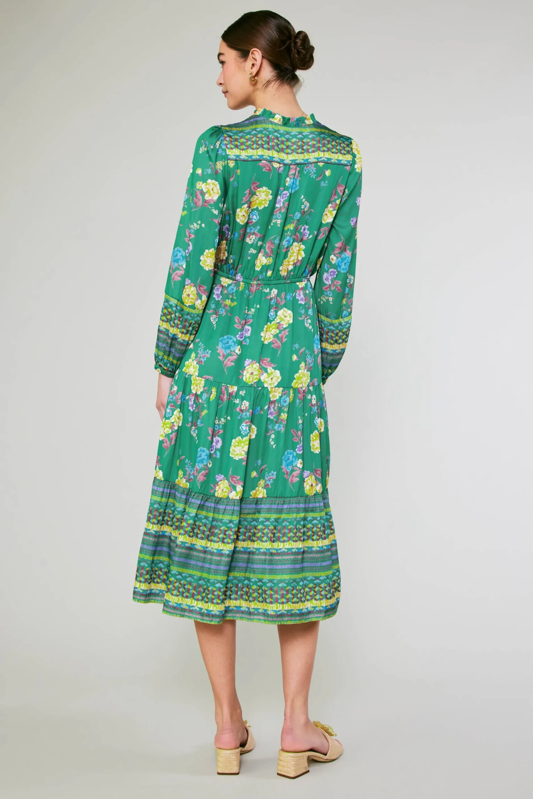 Midi Dresses-Current Air Floral Motif Buttondown Dress GREENFLORALMLT