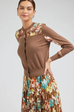 Cardigans-Current Air Floral Motif Cardigan BROWNMLT