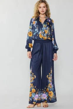 Pants-Current Air Floral Motif Wide Pants FLORALBLUEMLT