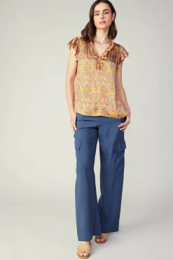 Sleeveless Tops|Short Sleeve Tops-Current Air Floral Nouveau Blouse ORANGEMLT