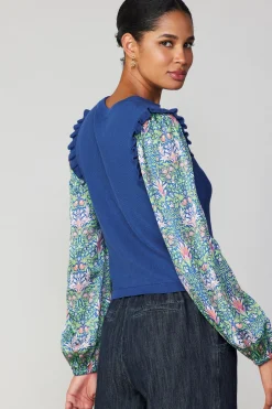 Sweaters-Current Air Floral Nouveau Contrast Top BLUE