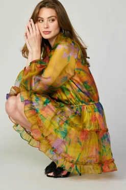 Mini Dresses-Current Air Floral Organza Mini Dress YELLOW