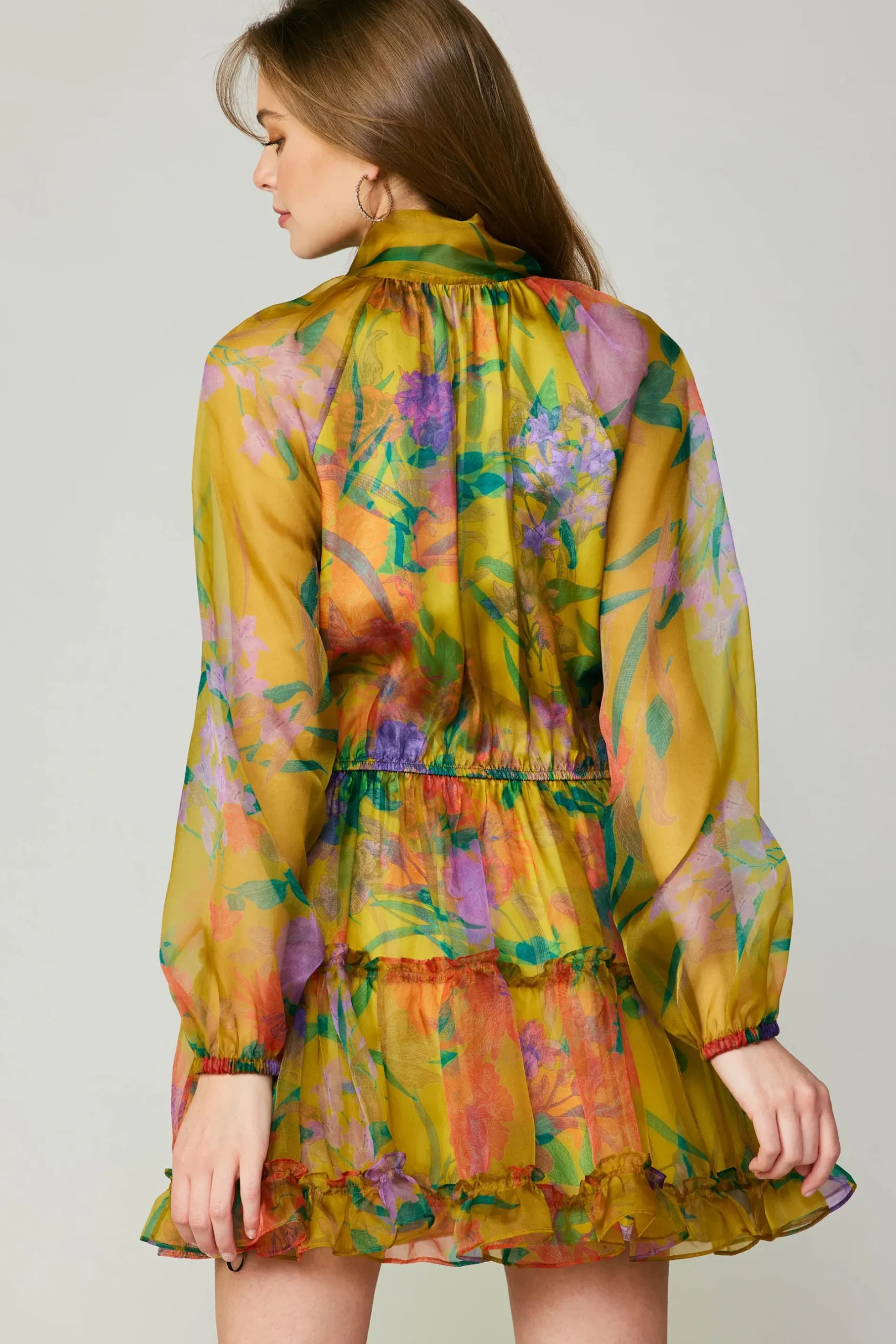 Mini Dresses-Current Air Floral Organza Mini Dress YELLOW