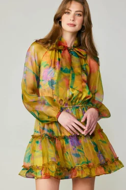 Mini Dresses-Current Air Floral Organza Mini Dress YELLOW
