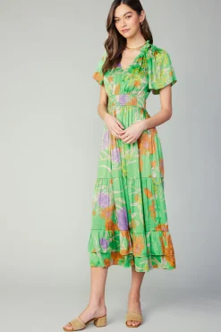 Maxi Dresses-Current Air Floral Pattern Maxi Dress FLORALGREEN