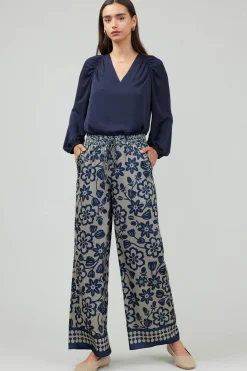 Pants-Current Air Floral Patterned Pull On Pants BLUEMLT