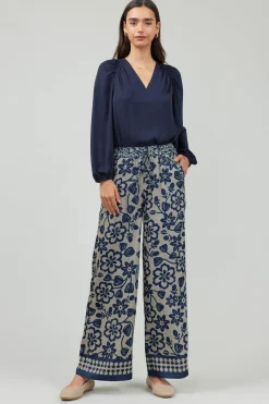 Pants-Current Air Floral Patterned Pull On Pants BLUEMLT