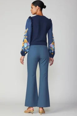 Sweaters-Current Air Floral Print Contrast Sweater Top NAVY