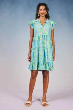 Mini Dresses-Current Air Floral Print Tiered Mini Dress BLUEMLT