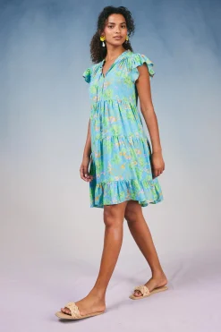 Mini Dresses-Current Air Floral Print Tiered Mini Dress BLUEMLT