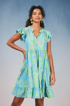 Mini Dresses-Current Air Floral Print Tiered Mini Dress BLUEMLT