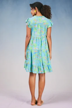 Mini Dresses-Current Air Floral Print Tiered Mini Dress BLUEMLT