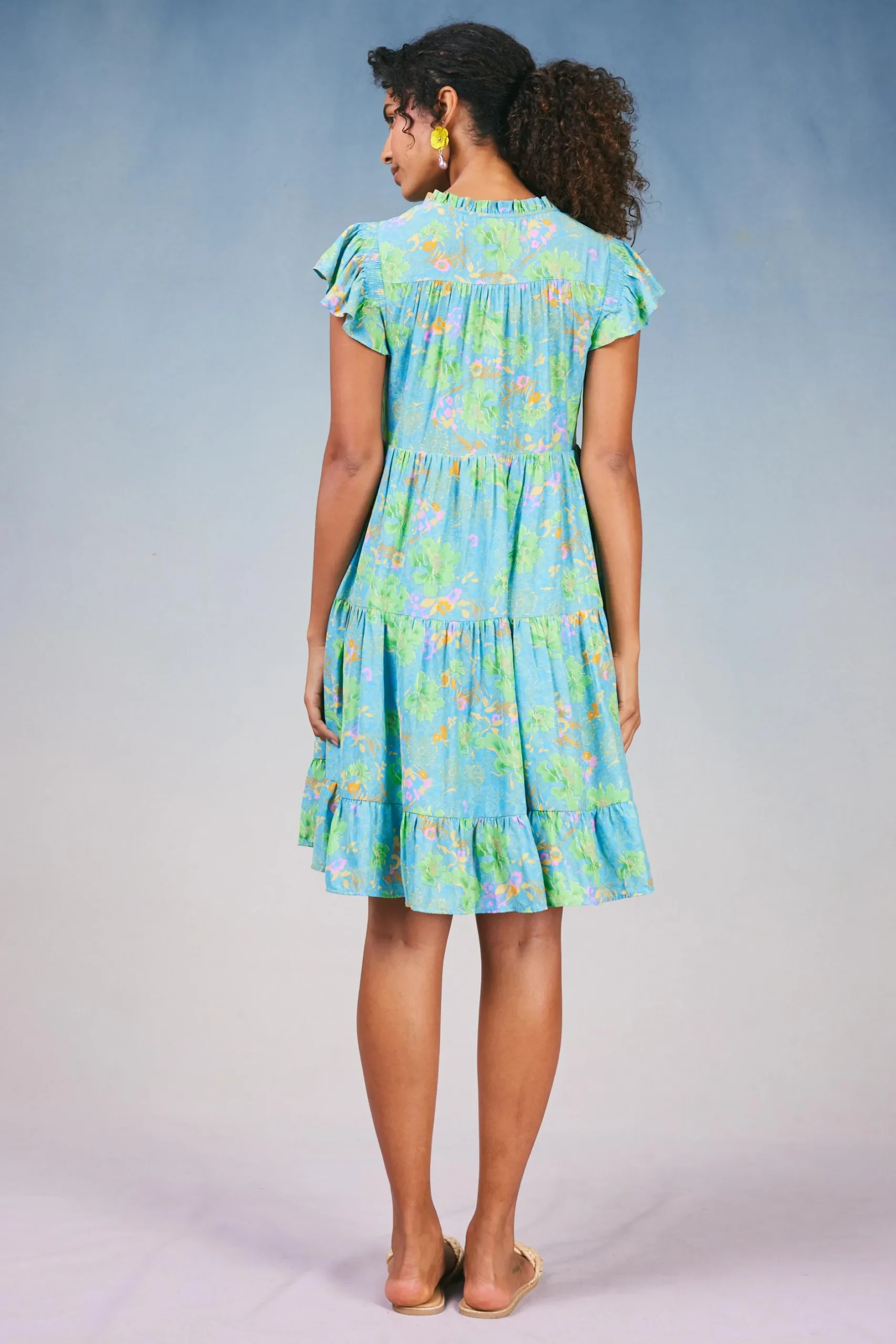 Mini Dresses-Current Air Floral Print Tiered Mini Dress BLUEMLT