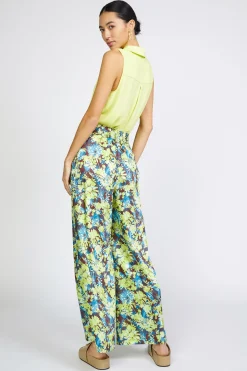 Pants-Current Air Floral Print Wide Pants LIMEFLORAL