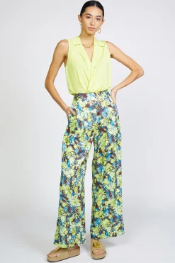 Pants-Current Air Floral Print Wide Pants LIMEFLORAL