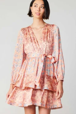 Mini Dresses-Current Air Floral Surplice Mini Dress CORAL