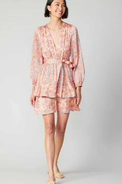 Mini Dresses-Current Air Floral Surplice Mini Dress CORAL