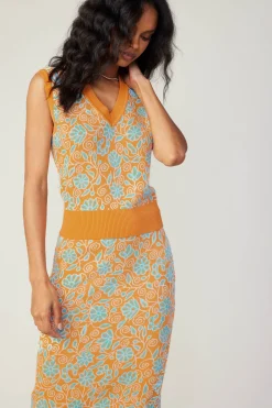 Knitwear|Sleeveless Tops-Current Air Floral Sweater Vest ORANGEMLT