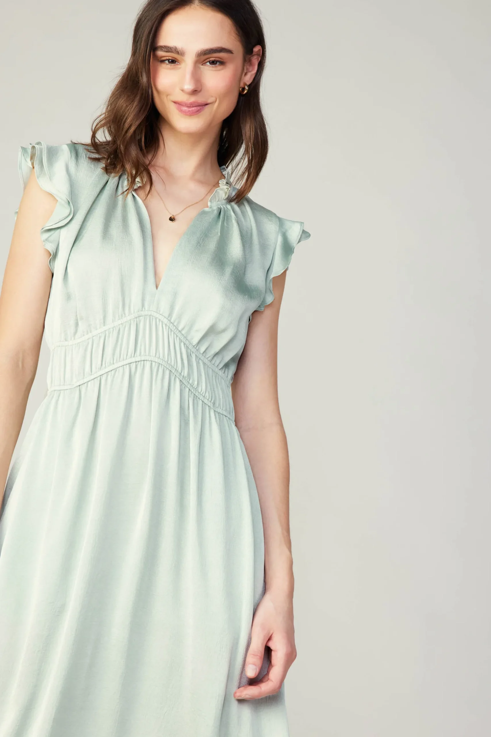 Midi Dresses-Current Air Florence Ruffled Midi Dress SILVERSAGE