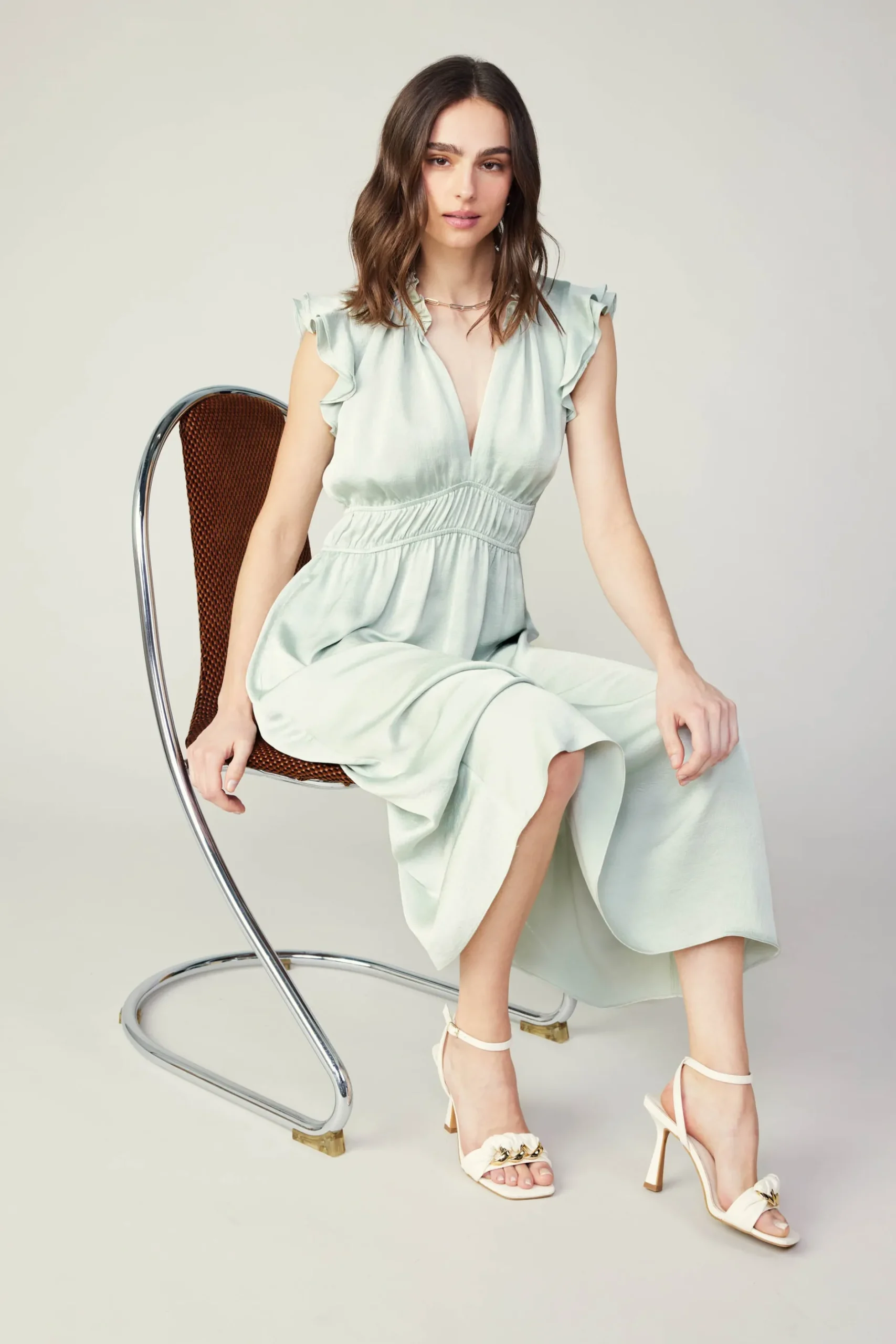 Midi Dresses-Current Air Florence Ruffled Midi Dress SILVERSAGE