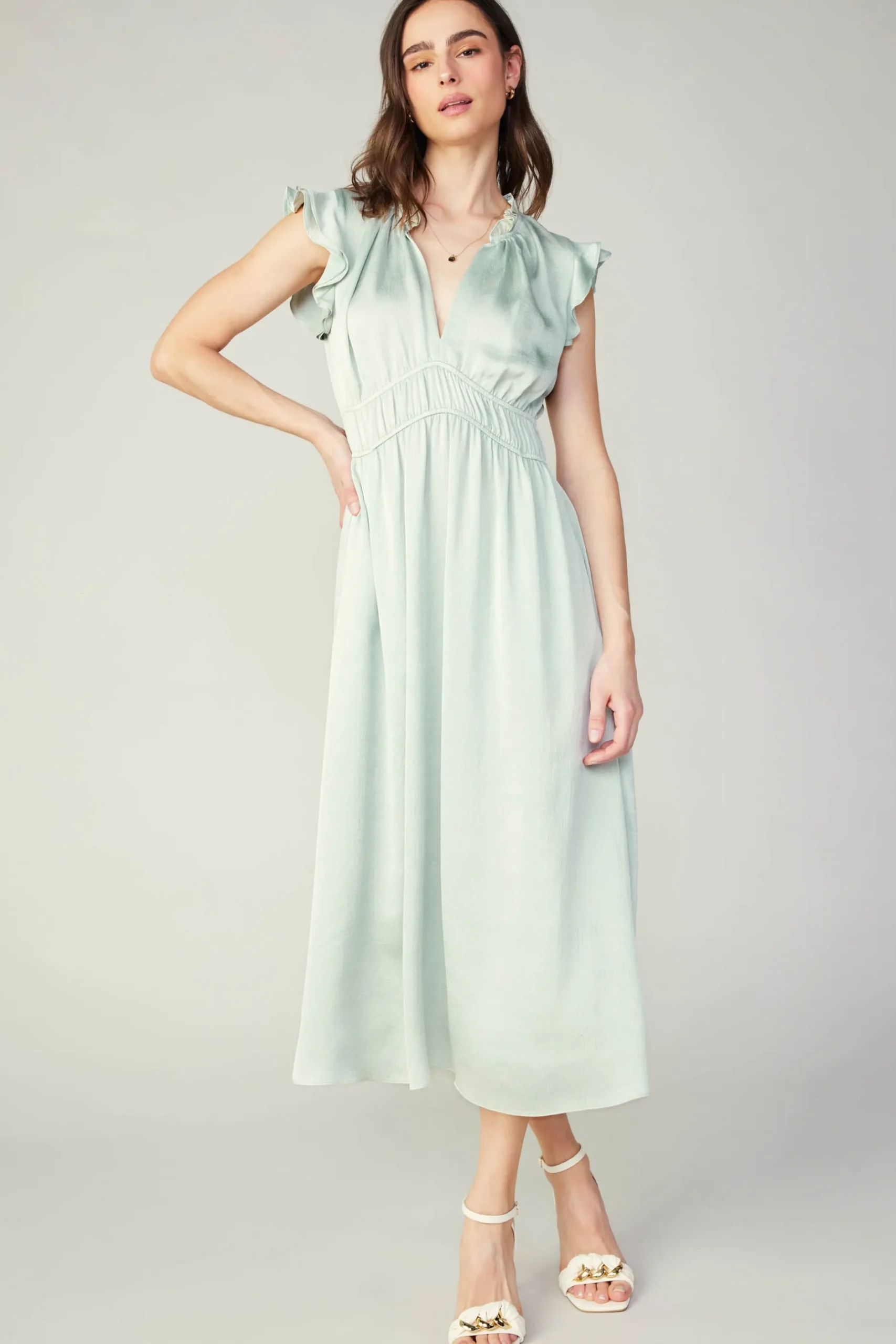 Midi Dresses-Current Air Florence Ruffled Midi Dress SILVERSAGE