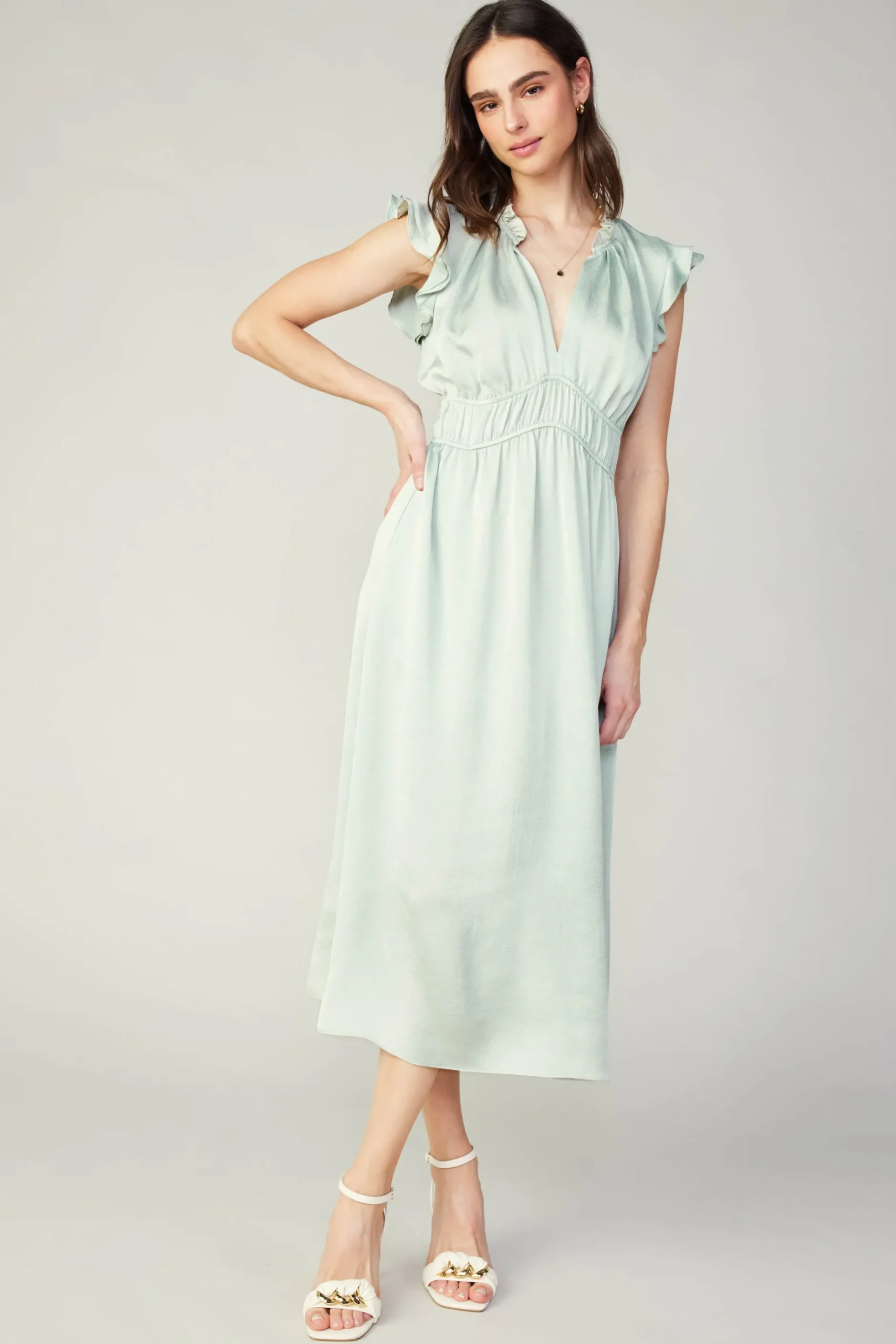 Midi Dresses-Current Air Florence Ruffled Midi Dress SILVERSAGE