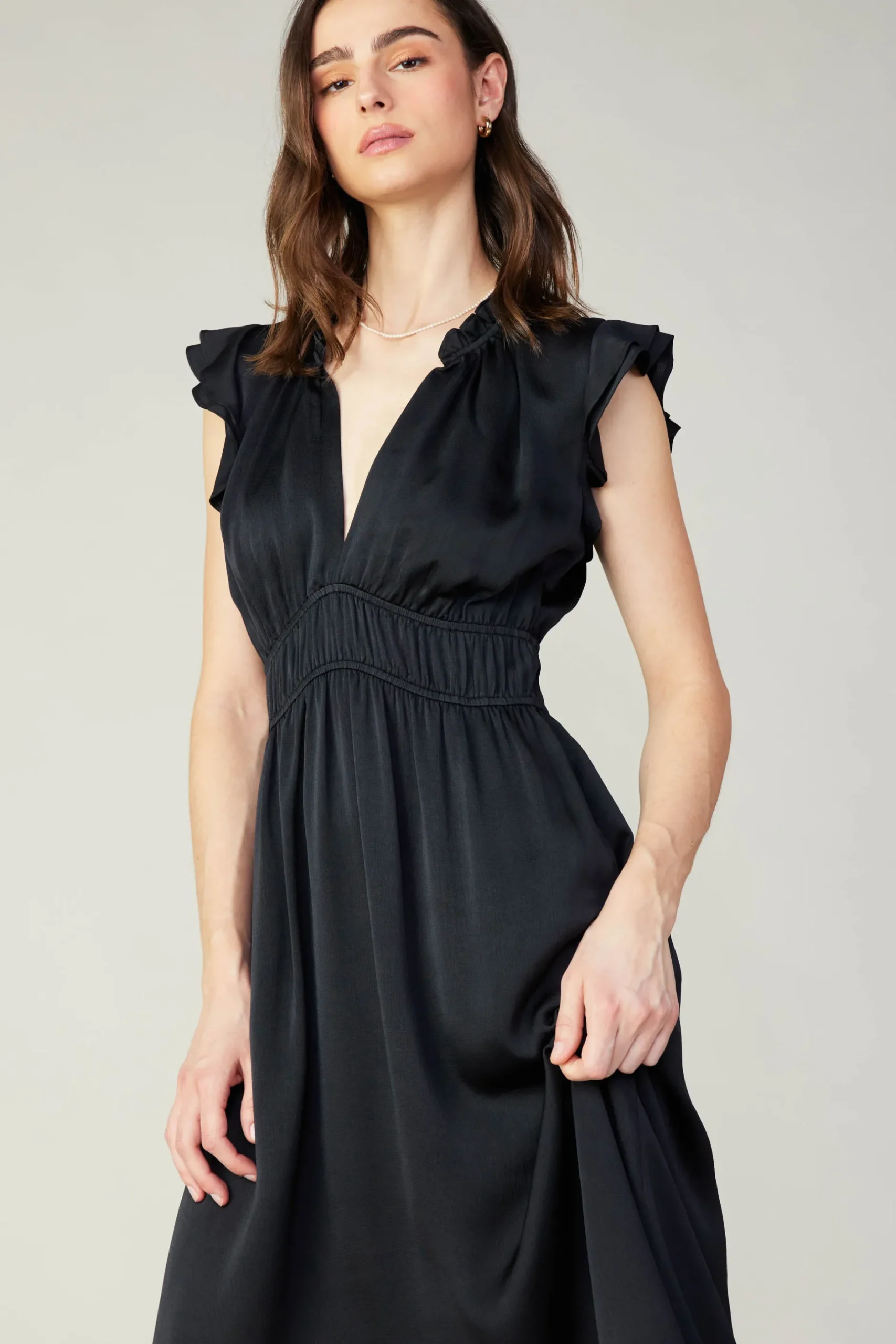 Midi Dresses-Current Air Florence Ruffled Midi Dress BLACK