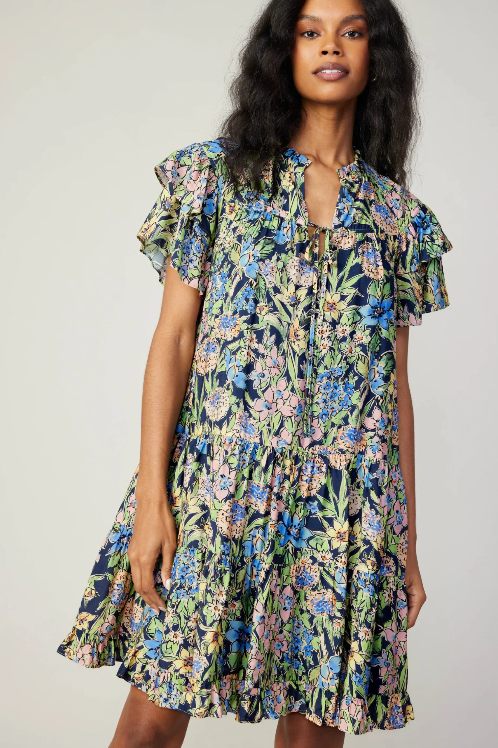 Mini Dresses-Current Air Flutter Sleeve Floral Print Dress FLORALMLT