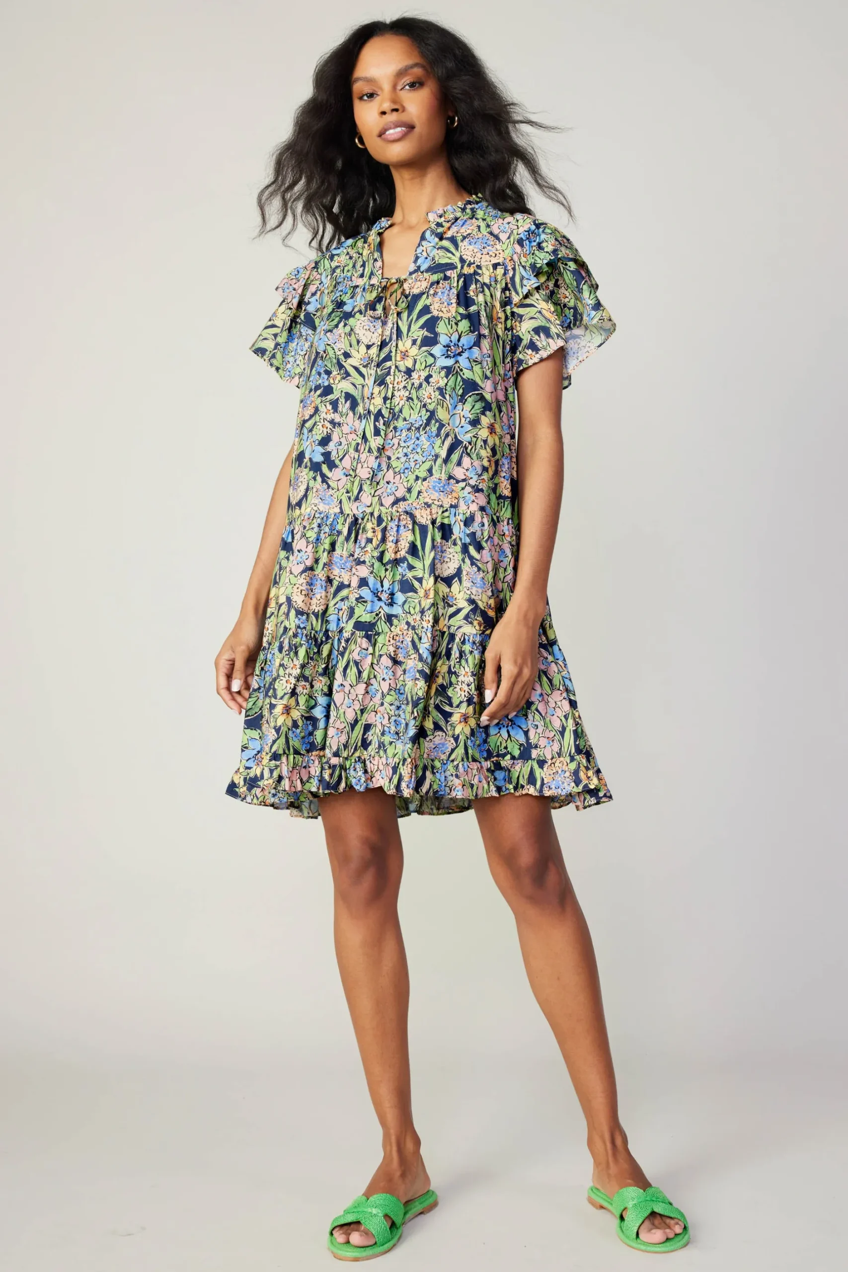 Mini Dresses-Current Air Flutter Sleeve Floral Print Dress FLORALMLT