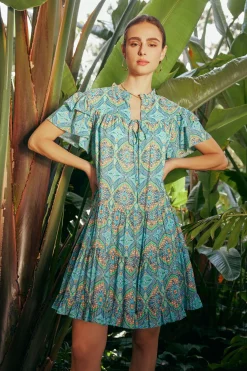 Mini Dresses-Current Air Flutter Sleeve Geo Print Dress BLUE