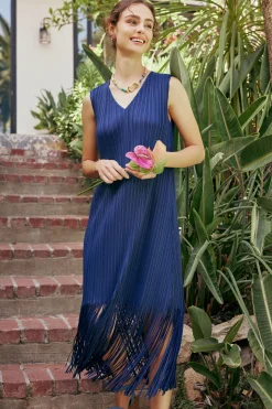 Midi Dresses-Current Air Fringe Skirt Midi Dress NAVY