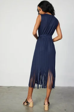 Midi Dresses-Current Air Fringe Skirt Midi Dress NAVY