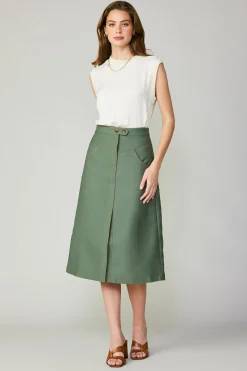 Skirts-Current Air Front Slit Midi Skirt SAGE