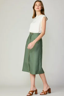 Skirts-Current Air Front Slit Midi Skirt SAGE