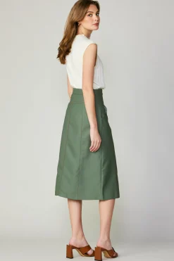 Skirts-Current Air Front Slit Midi Skirt SAGE