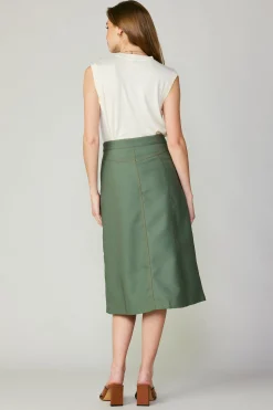 Skirts-Current Air Front Slit Midi Skirt SAGE