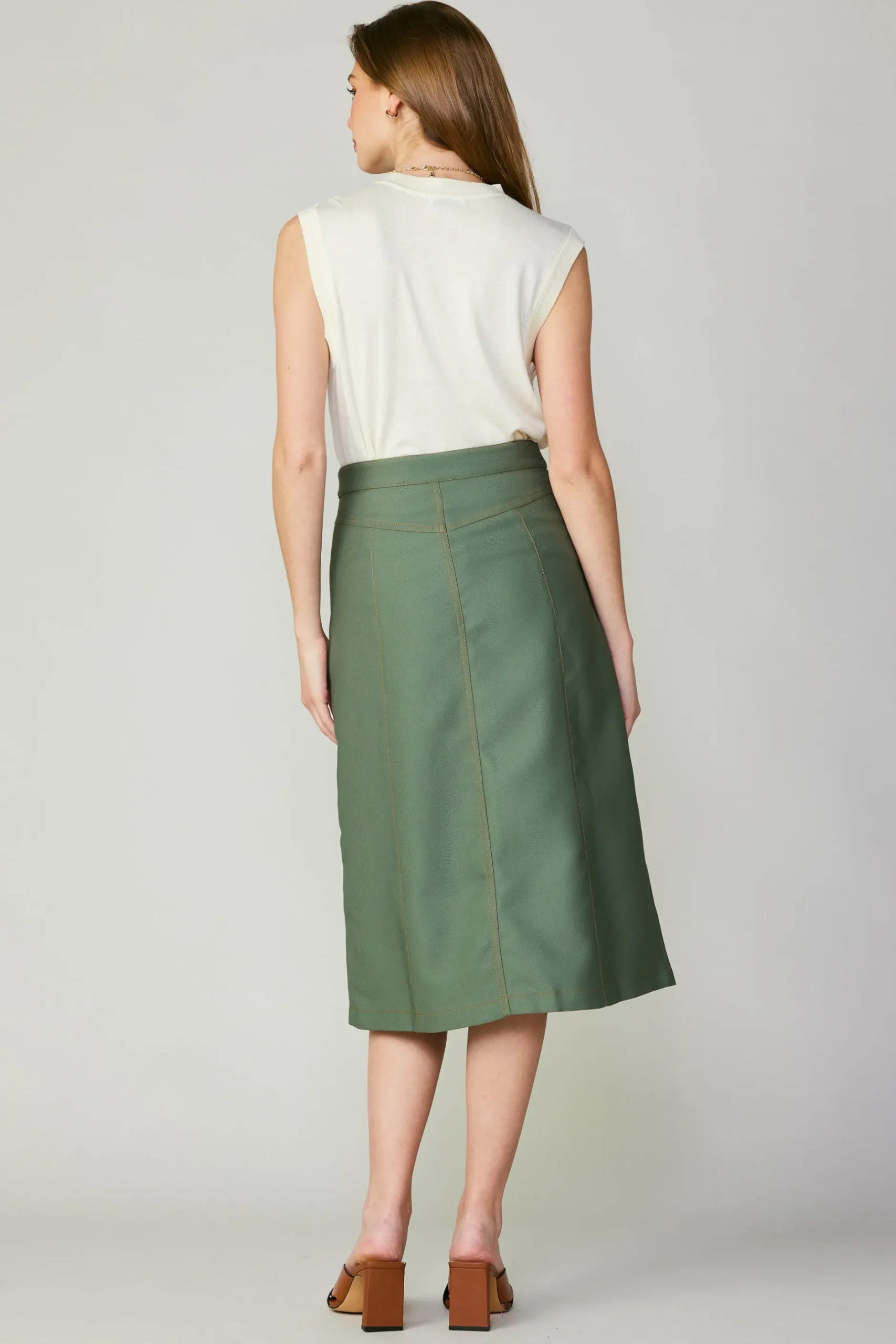 Skirts-Current Air Front Slit Midi Skirt SAGE