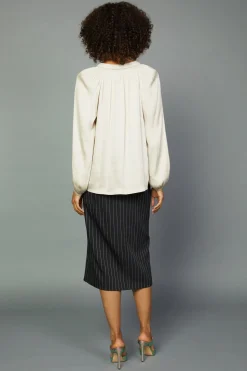 Long Sleeve Tops-Current Air Gathered Bow Tie Blouse CREAM