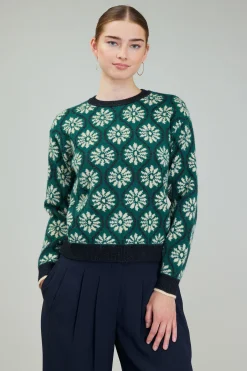 Knitwear|Long Sleeve Tops-Current Air Geo Floral Pullover Sweater GREENMLT
