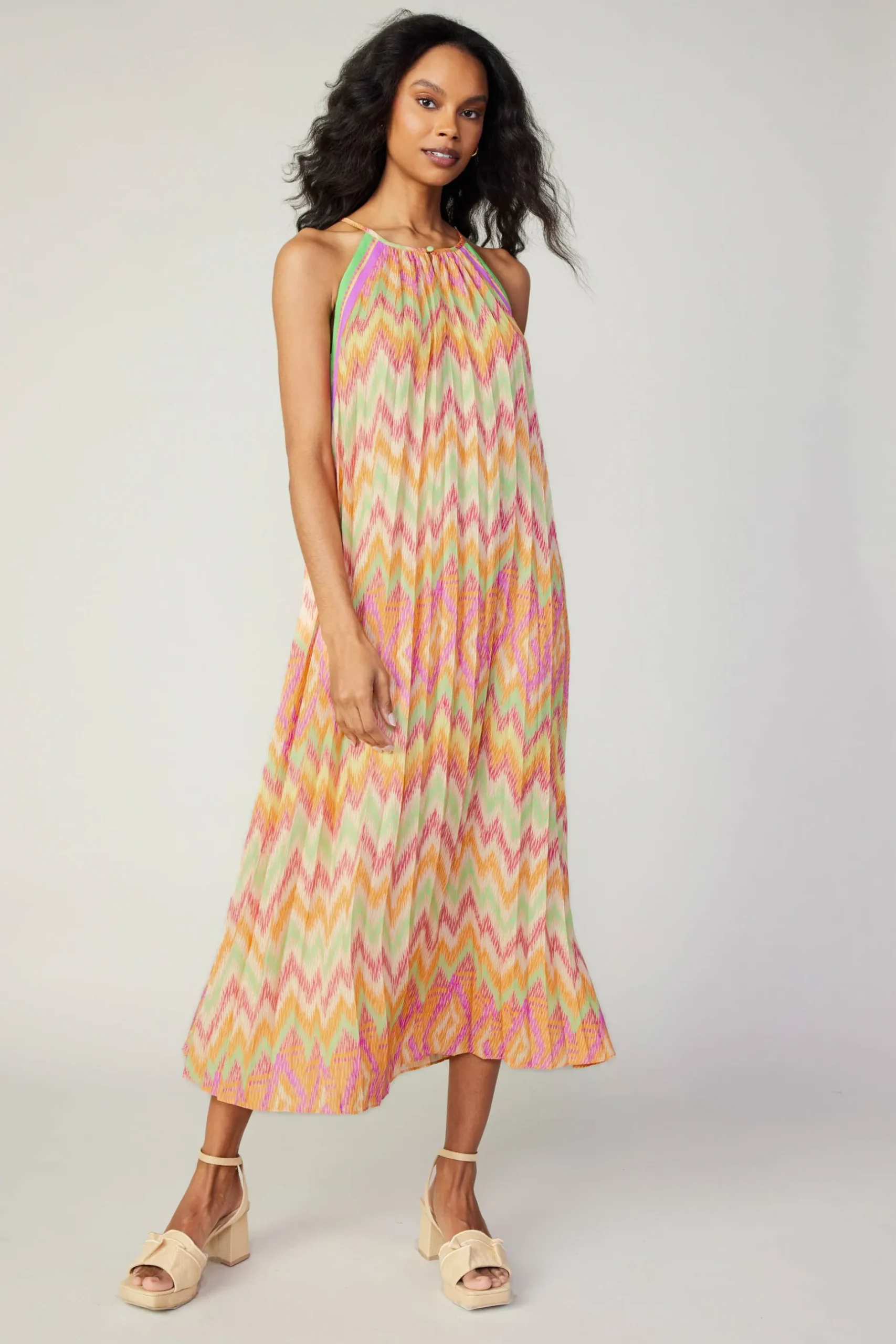 Midi Dresses-Current Air Gradient Chevron Midi Dress ORANGEMLT
