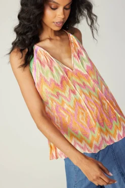 Sleeveless Tops-Current Air Gradient Chevron Tank ORANGEMLT
