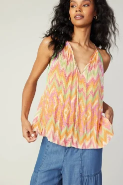 Sleeveless Tops-Current Air Gradient Chevron Tank ORANGEMLT