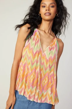 Sleeveless Tops-Current Air Gradient Chevron Tank ORANGEMLT