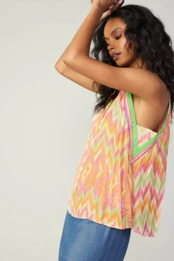 Sleeveless Tops-Current Air Gradient Chevron Tank ORANGEMLT