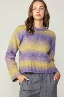 Sweaters-Current Air Gradient Sweater Top PURPLE-YELLOW